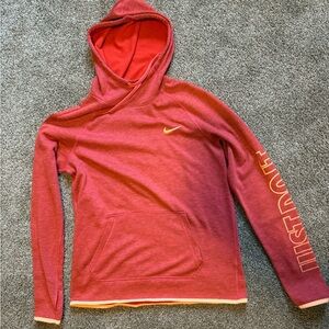 Nike Sweater Womens Small Red/orange Spell Out Swoosh Logo Hoodie Sweatshirt